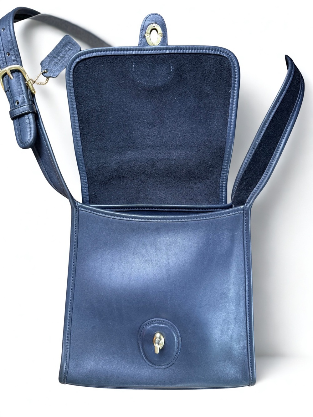 VINTAGE Coach Shelburne Flap 9038 Navy Blue Leather Crossbody + Dust Bag - MINT - Picture 7 of 14